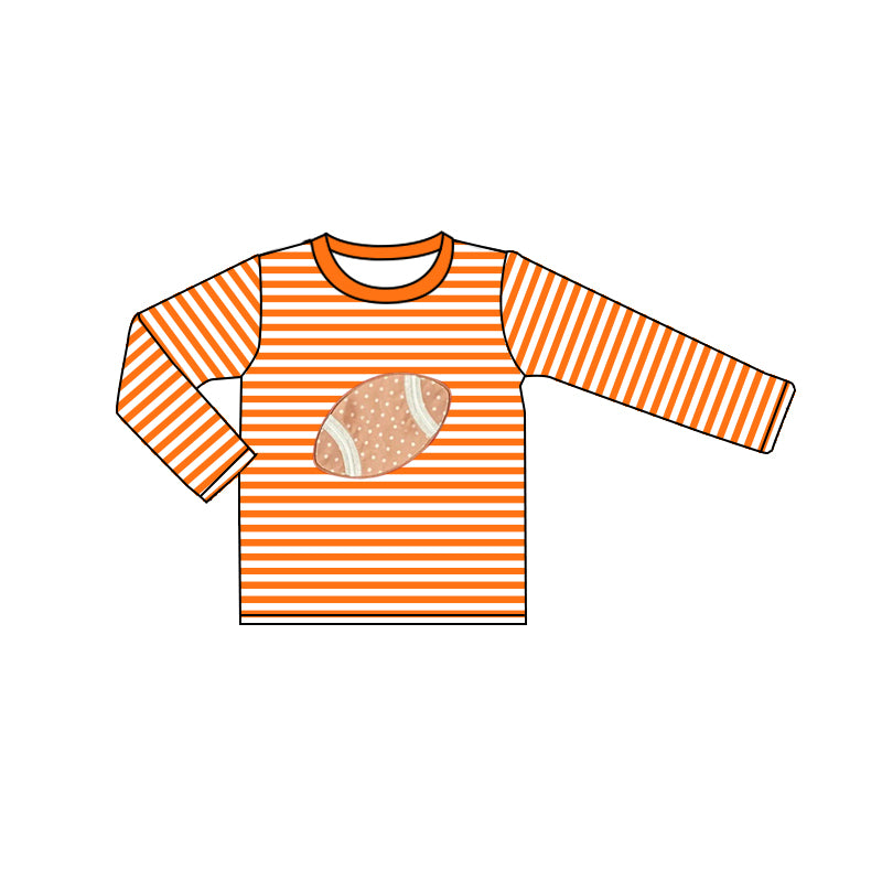 (Pre-order)BT0812 Football Orange Stripes Print Boys Fall Tee Shirts Top