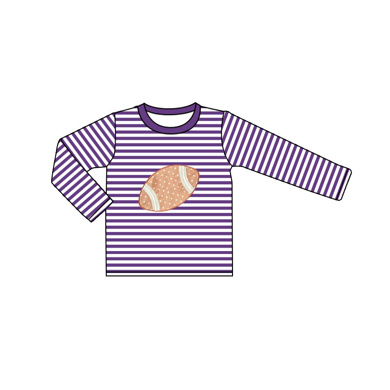 (Pre-order)BT0814 Football Purple Stripes Print Boys Fall Tee Shirts Top