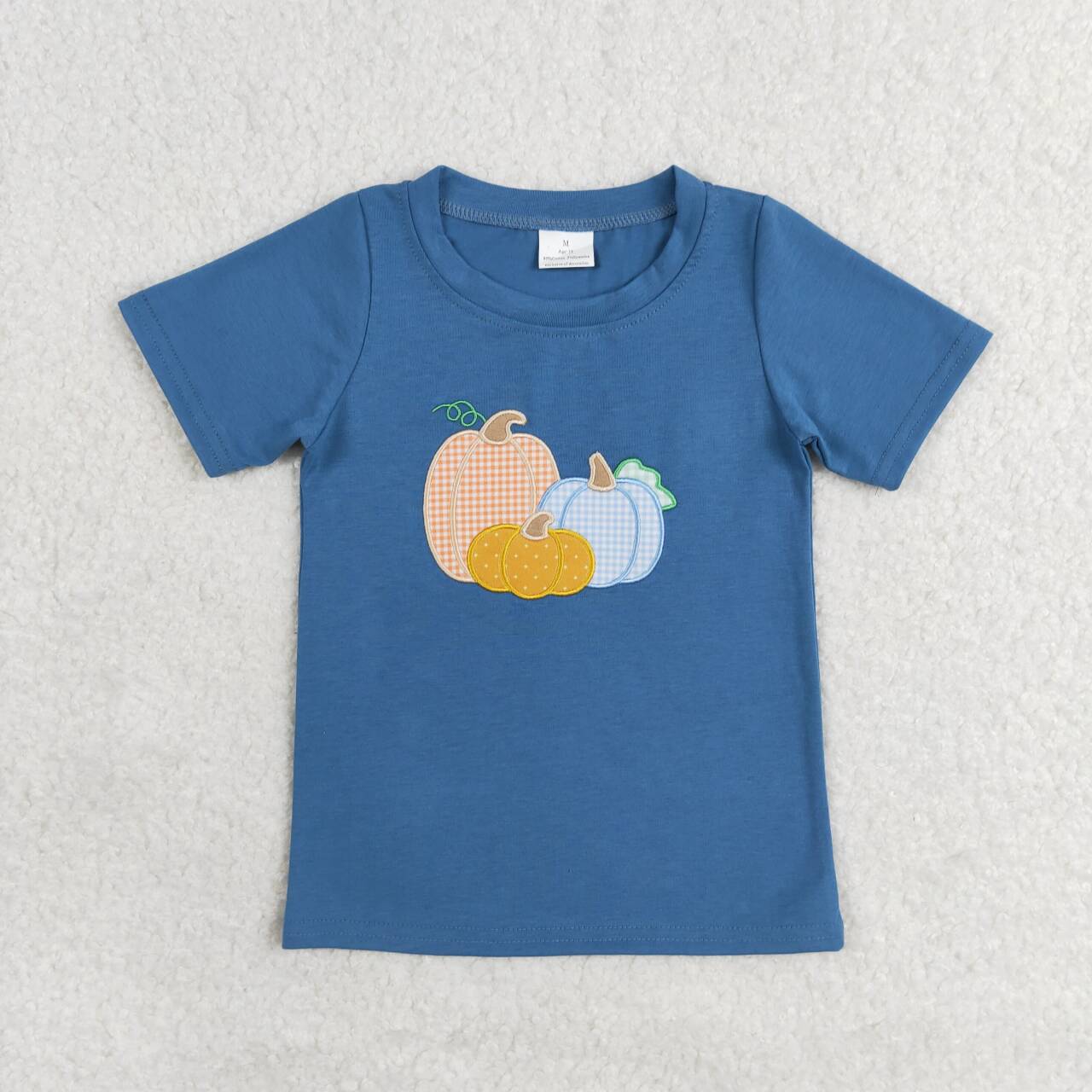 BT0824  Pumpkin Embroidery Print Boys Fall Tee Shirts Top