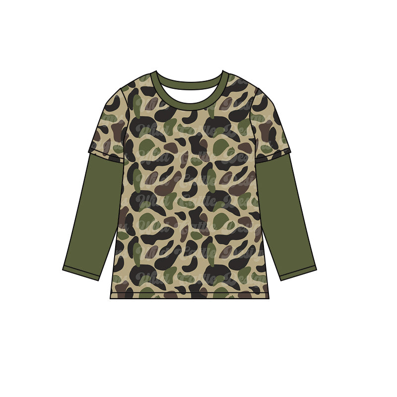 (Pre-order)BT0826 Green Camo Print Boys Fall Tee Shirts Top