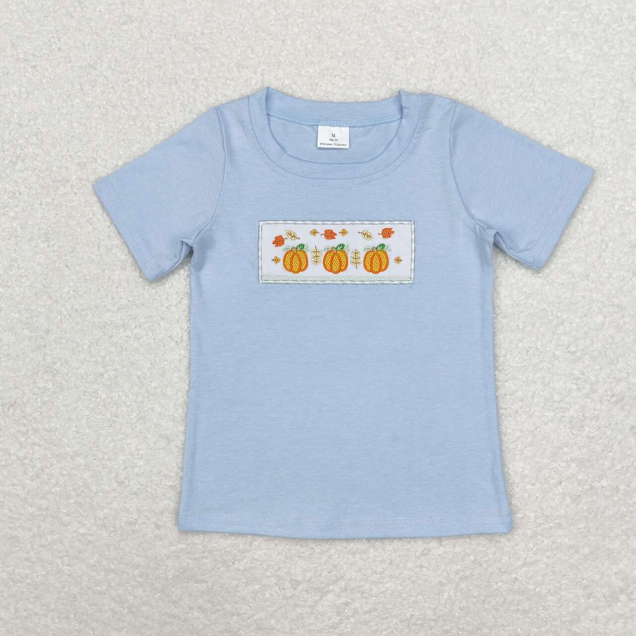 BT0833 Pumpkin Embroidery Kids Fall Tee Shirts Top