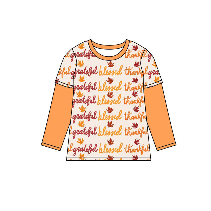 (Pre-order)BT0838 Thankful Leaves Print Boys Fall Tee Shirts Top