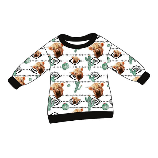 (Pre-order)BT0843 Highland Cow Cactus Print Boys Western Tee Shirts Top