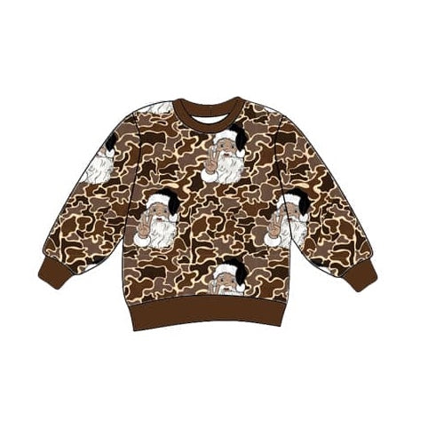 (Pre-order)BT0845 Santa Brown Camo Print Boys Christmas Tee Shirts Top