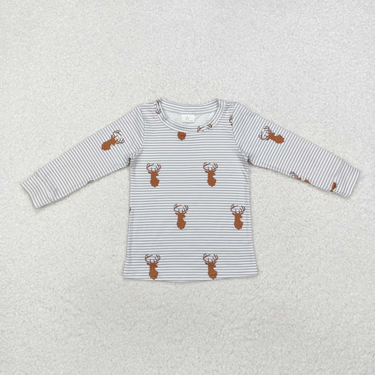 BT0854 Deer Stripes Print Boys Fall Tee Shirts Top