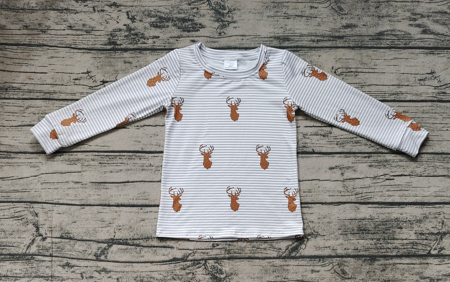 (Pre-order)BT0854 Deer Stripes Print Boys Fall Tee Shirts Top