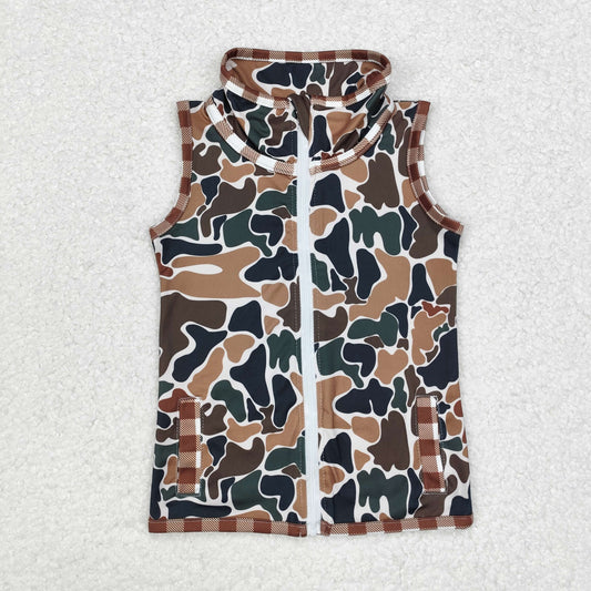 BT0856  Brown Camo Print Kids Zipper Jacket Fall Vest Tops