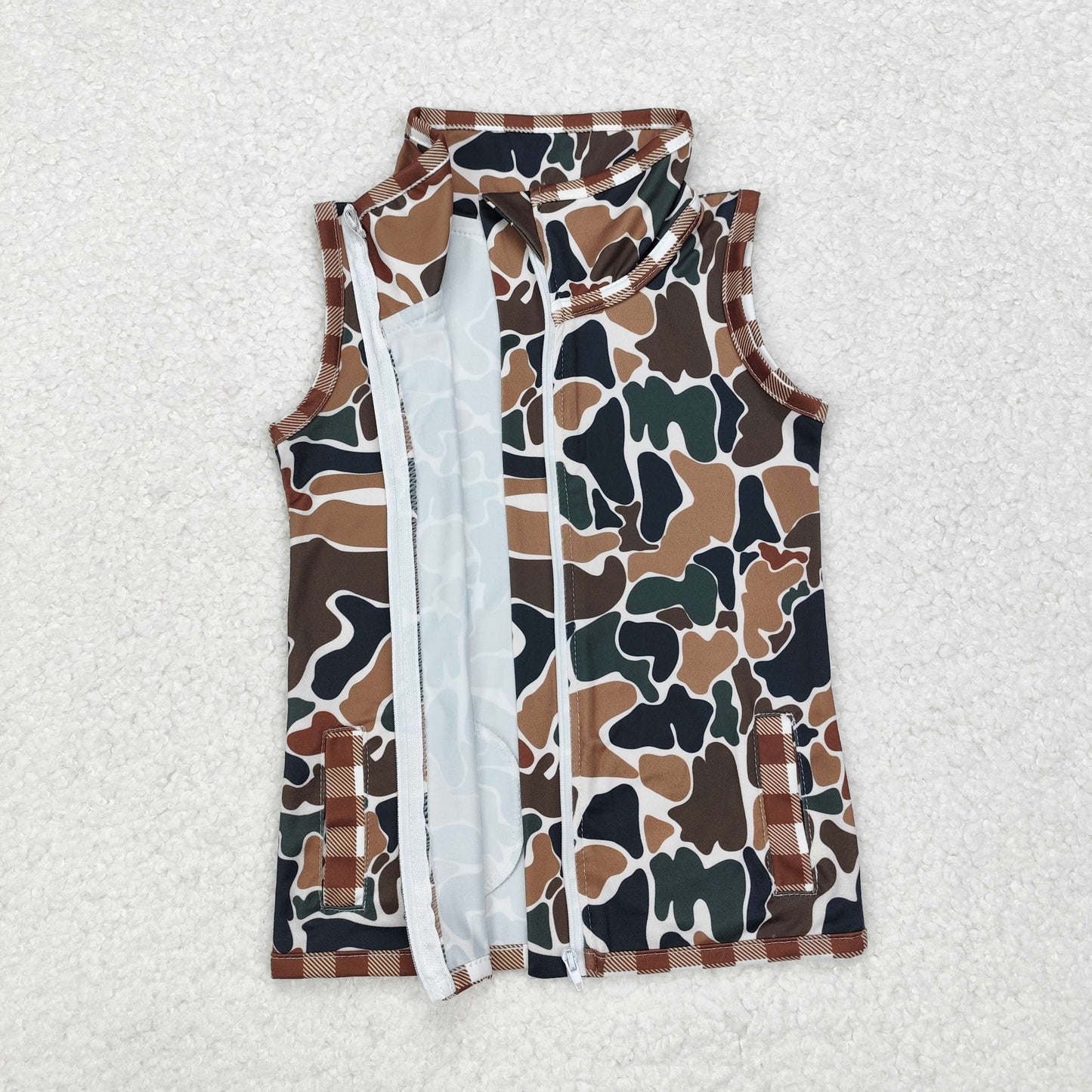 BT0856  Brown Camo Print Kids Zipper Jacket Fall Vest Tops