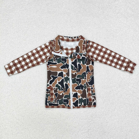 BT0857  Brown Plaid Camo Vest Boys 2 Pieces Tops