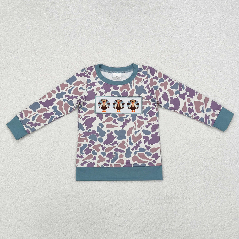 6 Styles Turkey Embroidery Boys Girls Thanksgiving Tee Shirts Top