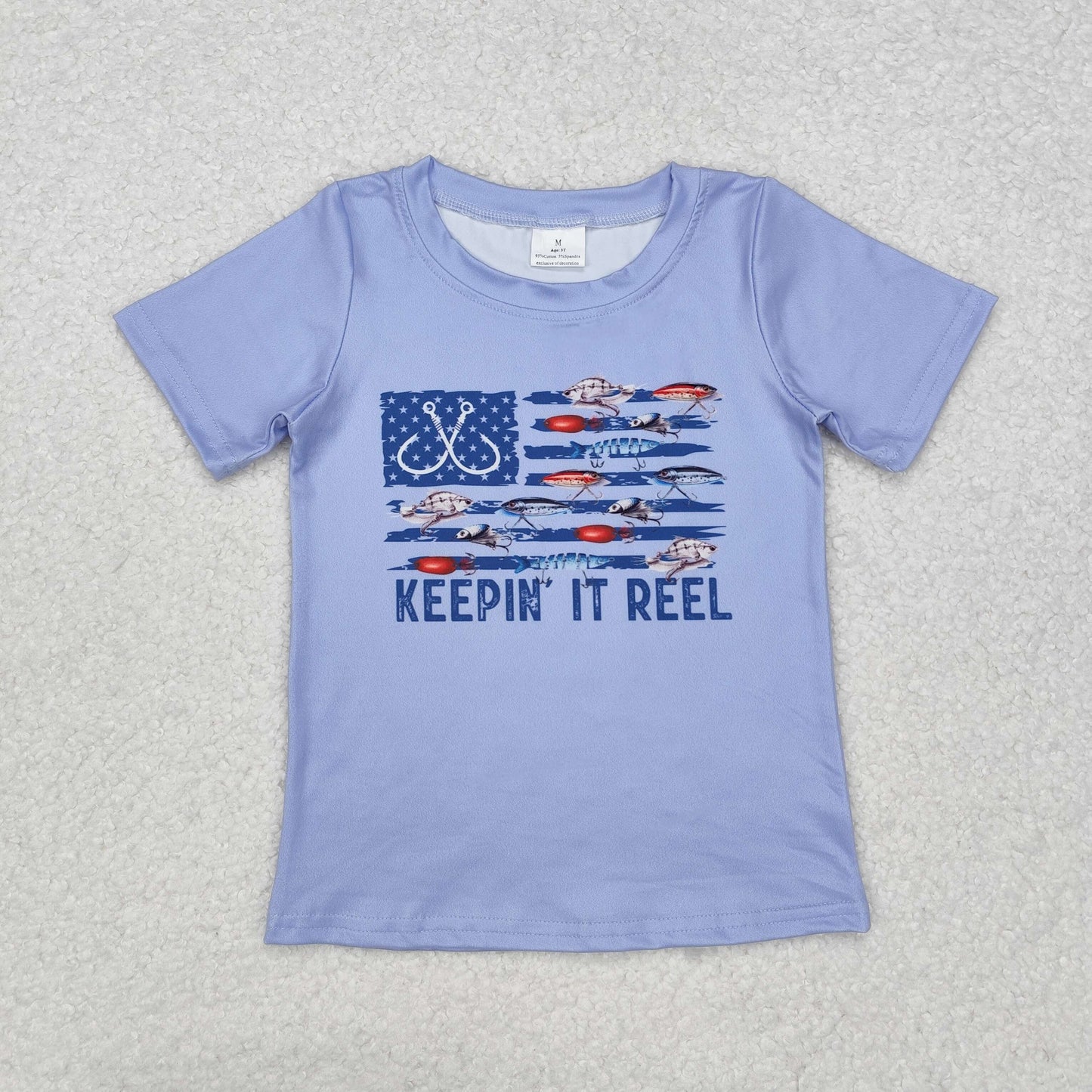 BT0873 KEEPIN IT REEL Fishing Print Kids Tee Shirts Top