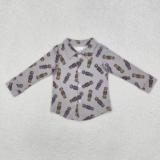 BT0886 Duck Call Camo Grey Print Boys Long Sleeve Hunting Tee Shirts Top