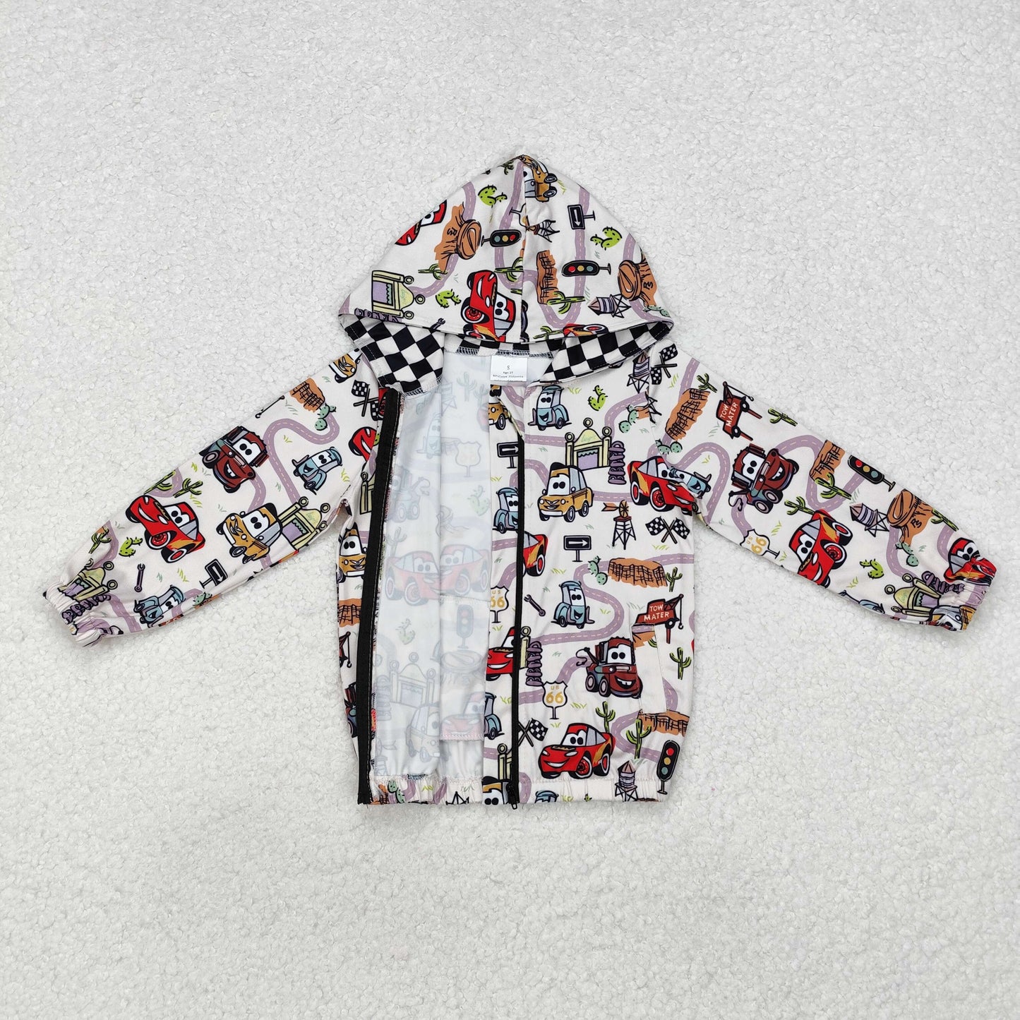 BT0889 Cartoon Cars Print Boys Zipper Jacket Fall Top