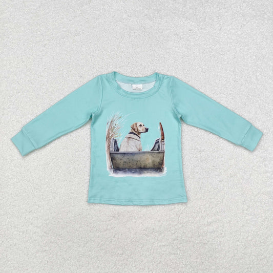 BT0896  Dog Aqua Print Boys Hunting Tee Shirts Top