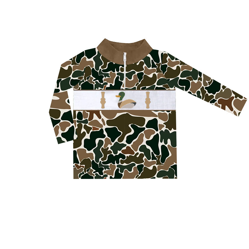 (Pre-order)BT0903 Duck Call Brown Camo Print Boys Pullover Zipper Top