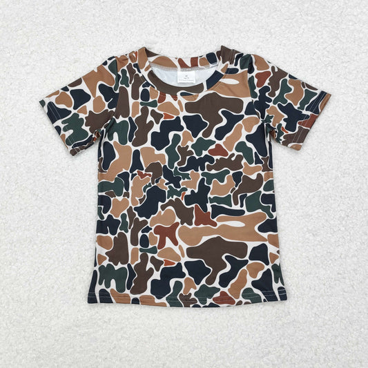 BT0905 Brown Camo Print Boys Hunting Short Sleeve Tee Shirts Top