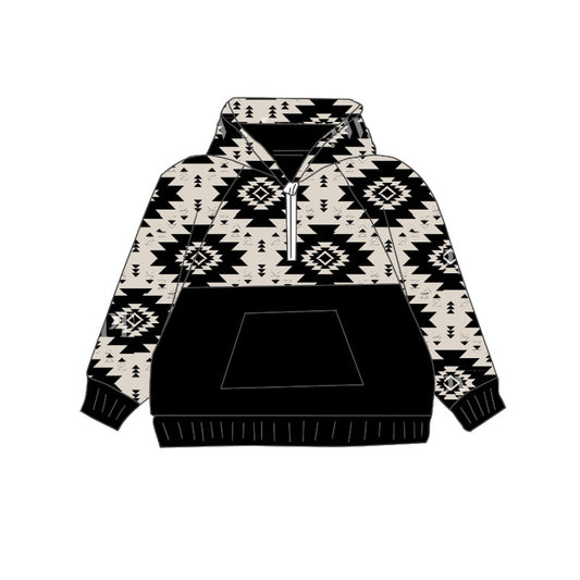 (Pre-order)BT0907 Black Aztec Print Boys Hoodie Pullover Top