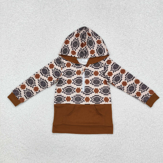 BT0908 Brown Aztec Print Boys Hoodie Pullover Top