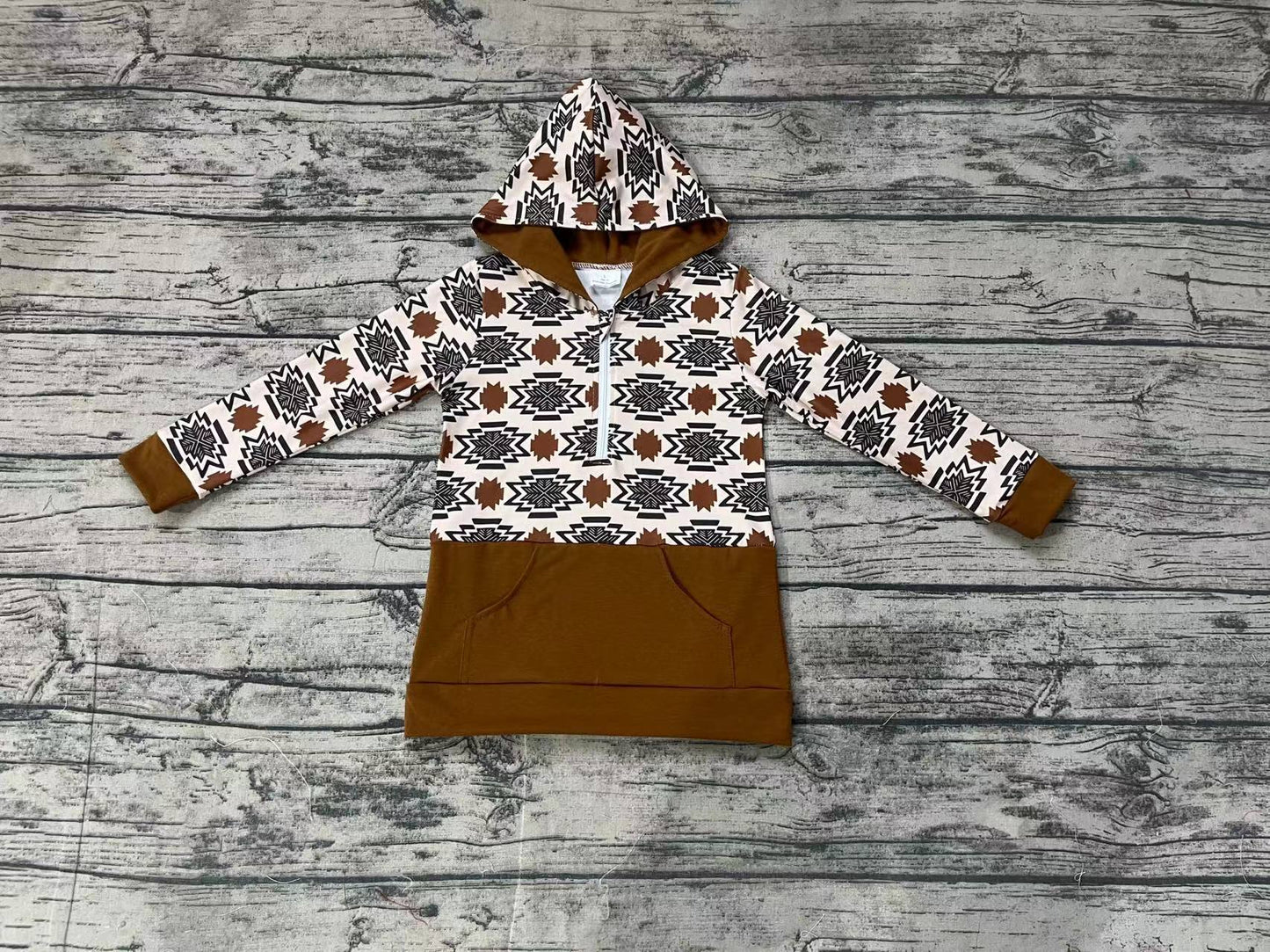 (Pre-order)BT0908 Brown Aztec Print Boys Hoodie Pullover Top