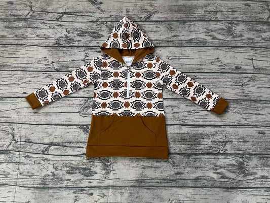 (Pre-order)BT0908 Brown Aztec Print Boys Hoodie Pullover Top