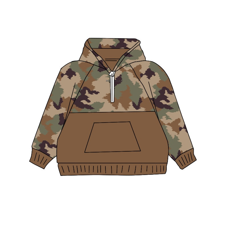 (Pre-order)BT0912 Brown Camo Print Boys Hoodie Pullover Top