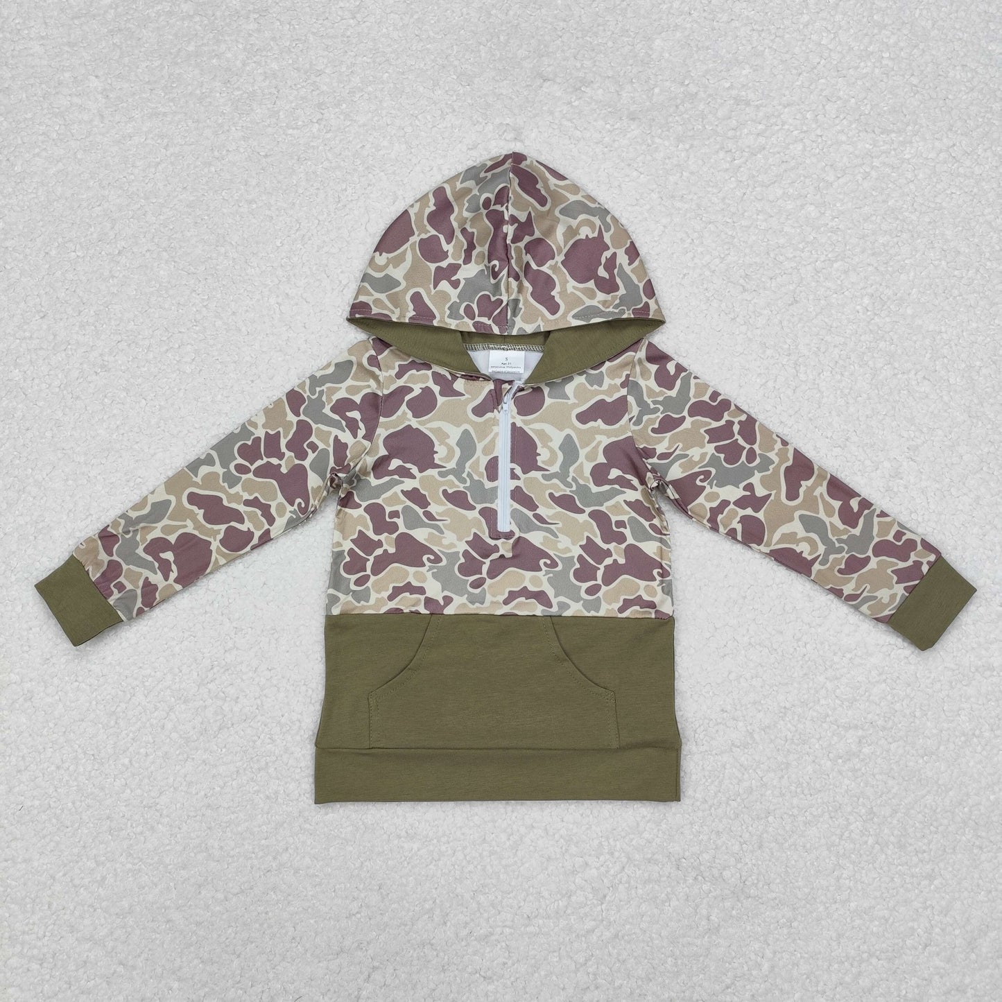 2 Colors Camo Print Pocket Boys Hoodie Pullover Zipper Top