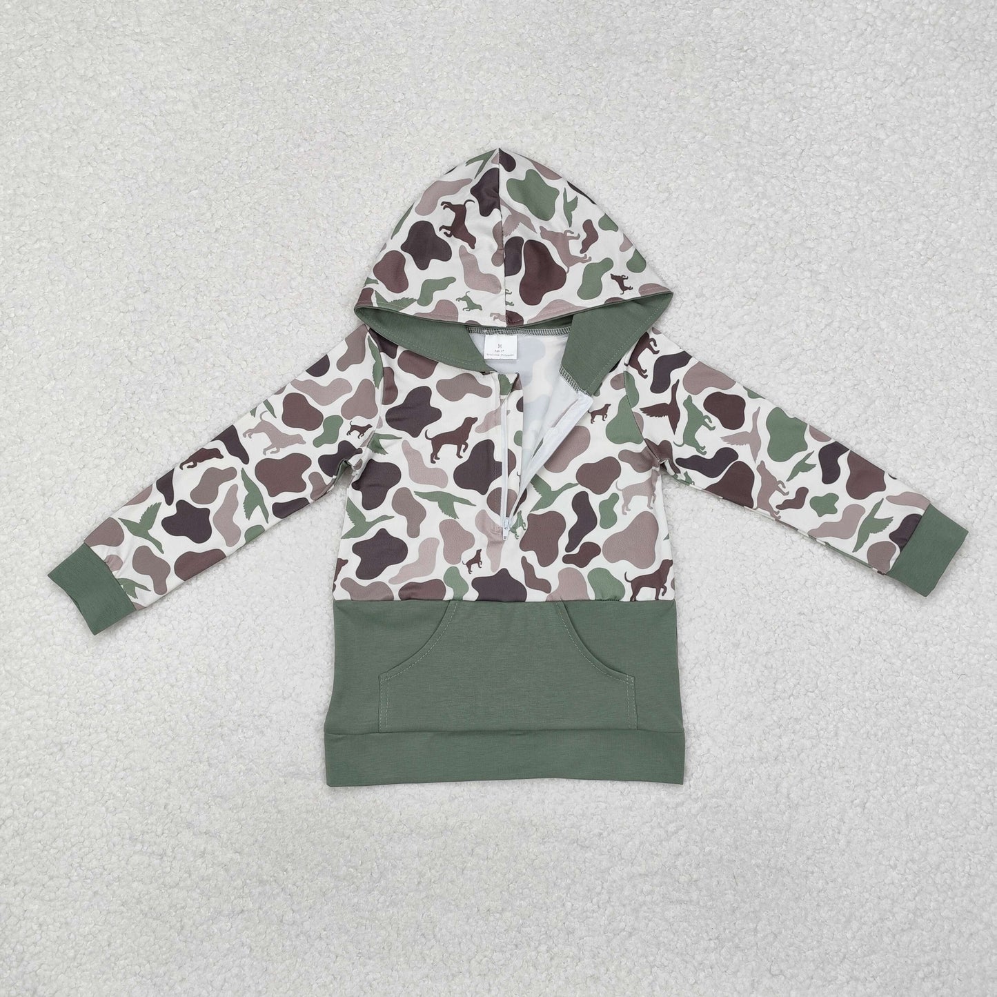 BT0914 Green Camo Dog Print Boys Zipper Hoodie Top