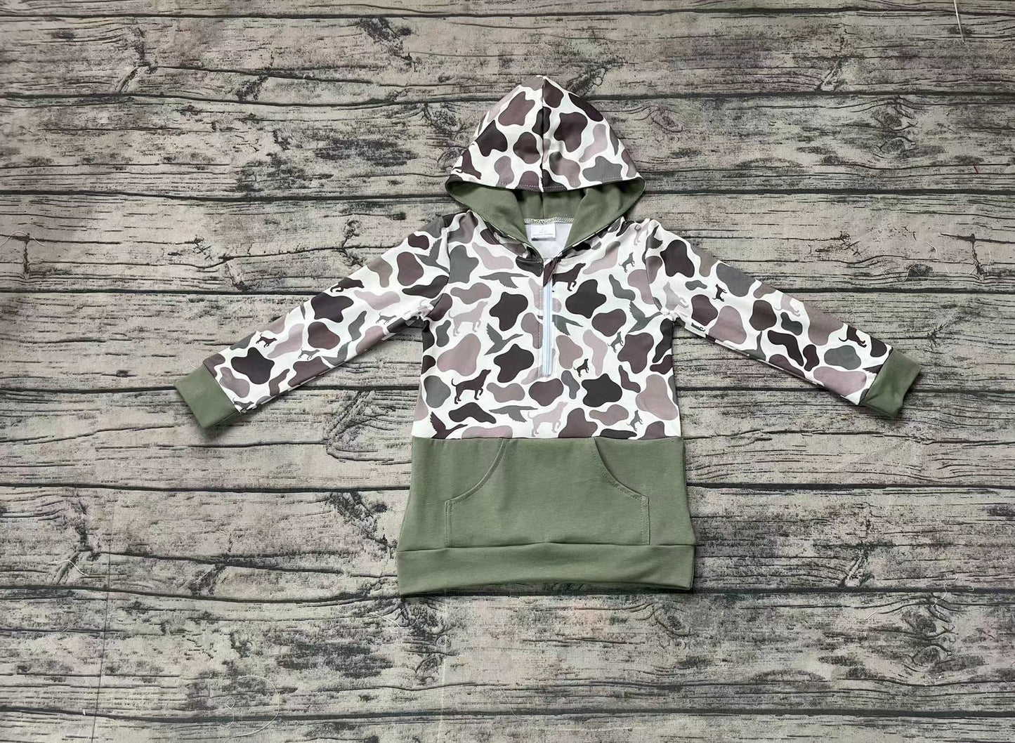 (Pre-order)BT0914 Green Camo Dog Print Boys Hoodie Pullover Top