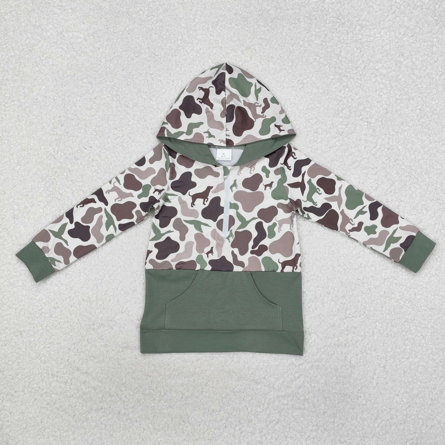 2 Colors Camo Print Pocket Boys Hoodie Pullover Zipper Top