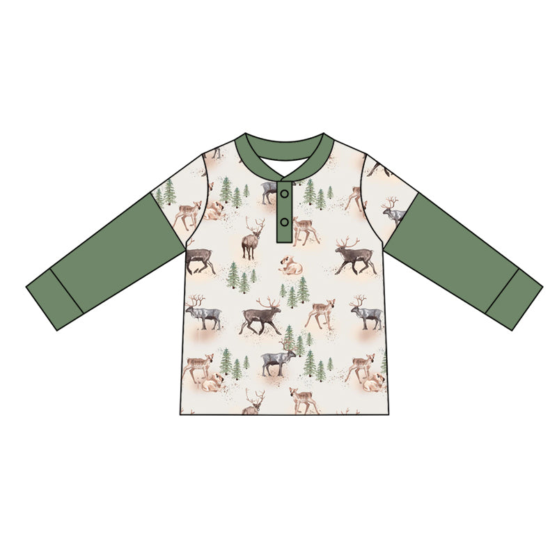 (Pre-order)BT0917  Deer Print Boys Fall Polo Tee Shirts Top