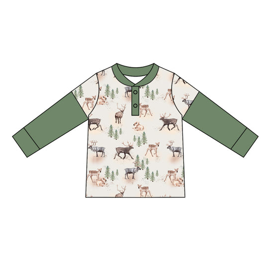 (Pre-order)BT0917  Deer Print Boys Fall Polo Tee Shirts Top