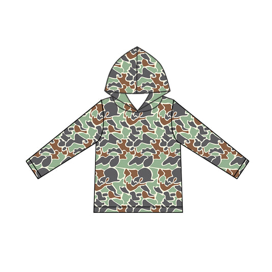 (Pre-order)BT0918  Brown Green Camo Print Boys Hoodie Pullover Top