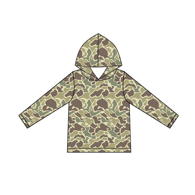 (Pre-order)BT0919 Green Brown Camo Print Boys Hoodie Pullover Top