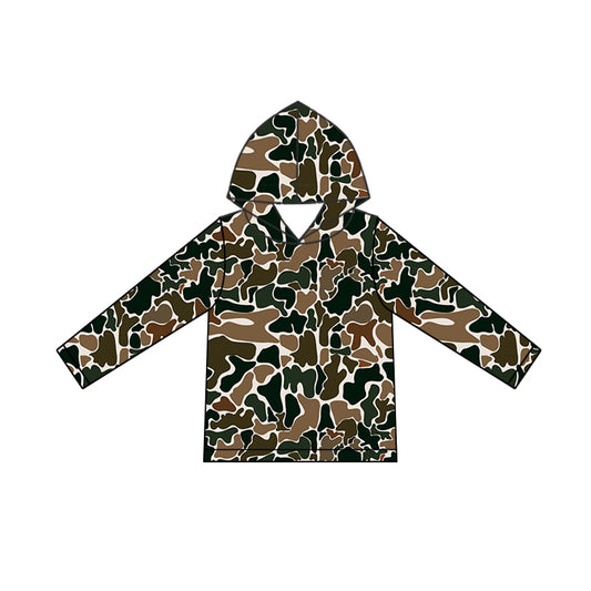 (Pre-order)BT0921 Green Brown Camo Print Boys Hoodie Pullover Top