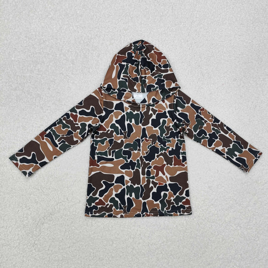 BT0921 Brown Camo Print Boys Hoodie Hunting Top