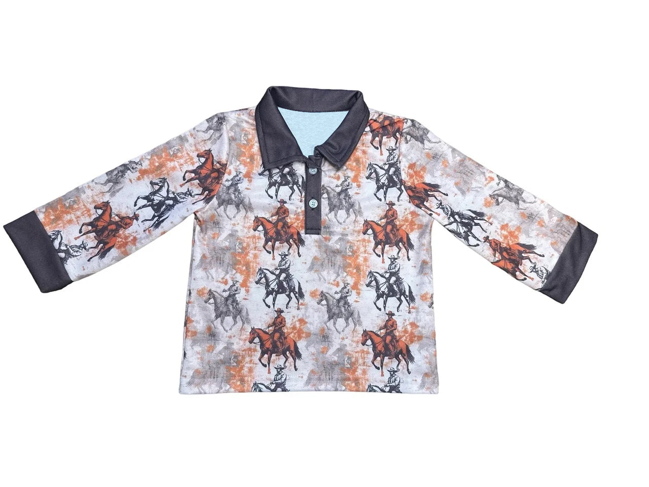 (Pre-order)BT0944  Cowboy Print Boys Fall Polo Tee Shirts Top