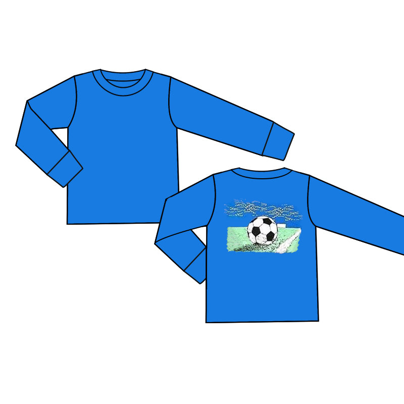 (Pre-order)BT0948   Soccer Blue Print Boys Fall Tee Shirts Top