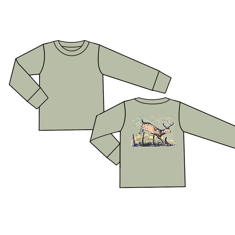 (Pre-order)BT0949   Deer Hunting Print Boys Fall Tee Shirts Top