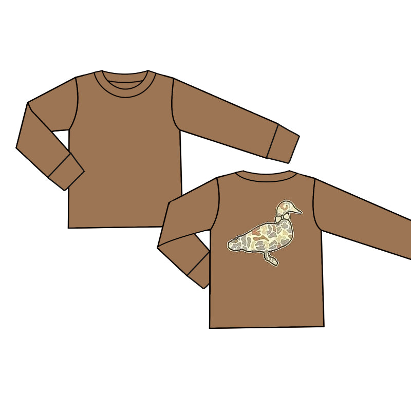 (Pre-order)BT0950   Camo Duck Brown Print Boys Fall Tee Shirts Top