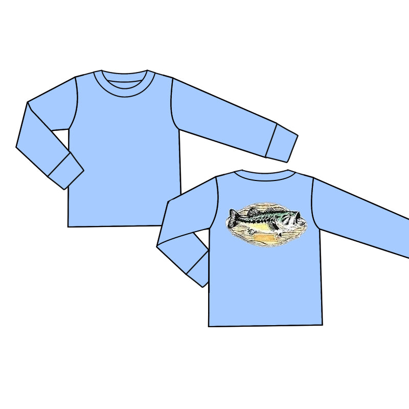 (Pre-order)BT0952   Fish Blue Print Boys Fall Tee Shirts Top