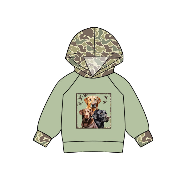 (Pre-order)BT0967   Dog Duck Green Camo Print Boys Fall Hoodie Top