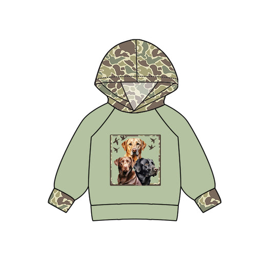 (Pre-order)BT0967   Dog Duck Green Camo Print Boys Fall Hoodie Top