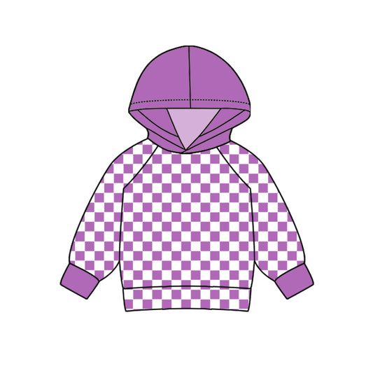 (Pre-order)BT0976   Purple Plaid Print Boys Fall Hoodie Top