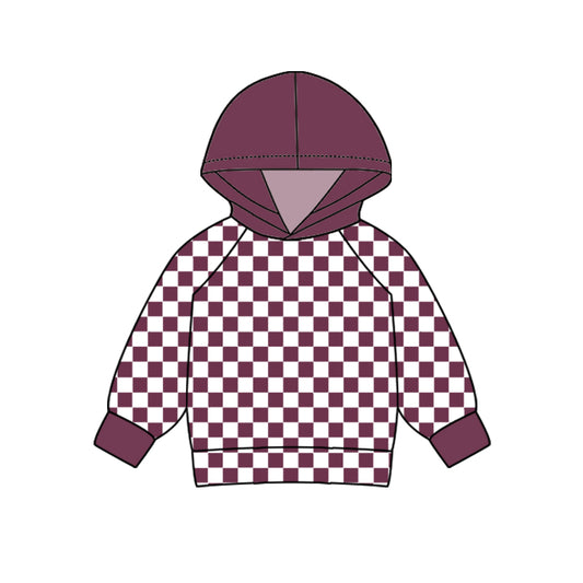 (Pre-order)BT0979   Wine Plaid Print Boys Fall Hoodie Top