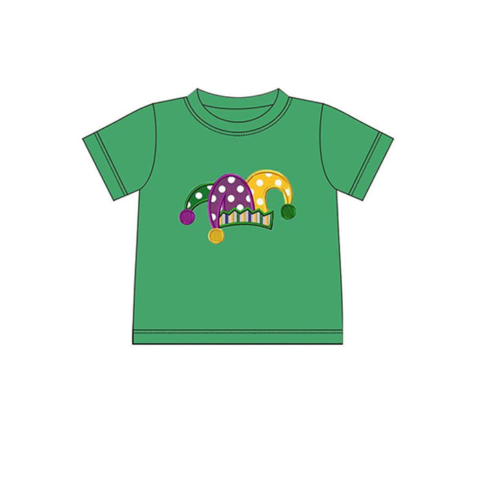 (Pre-order)BT0996  Green Hat Print Boys Mardi Gras Tee Shirts Top