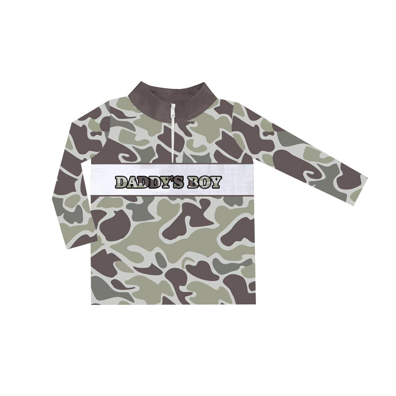 (Pre-order)BT1001  DADDY'S Boy Camo Print Boys Fall Zipper Pullover Top