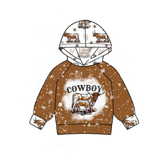 (Pre-order)BT1014   Cowboy Cows Stars Print Boys Fall Hoodie Top