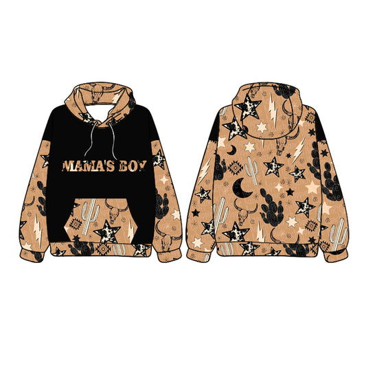 (Pre-order)BT1015 MAMA'S BOY Western Brown Print Boys Fall Hoodie Top