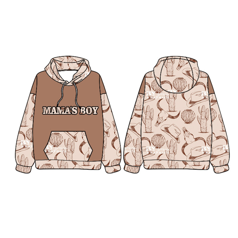 (Pre-order)BT1017 MAMA'S BOY Western Brown Print Boys Fall Hoodie Top