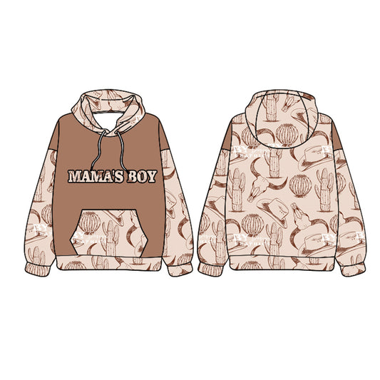 (Pre-order)BT1017 MAMA'S BOY Western Brown Print Boys Fall Hoodie Top